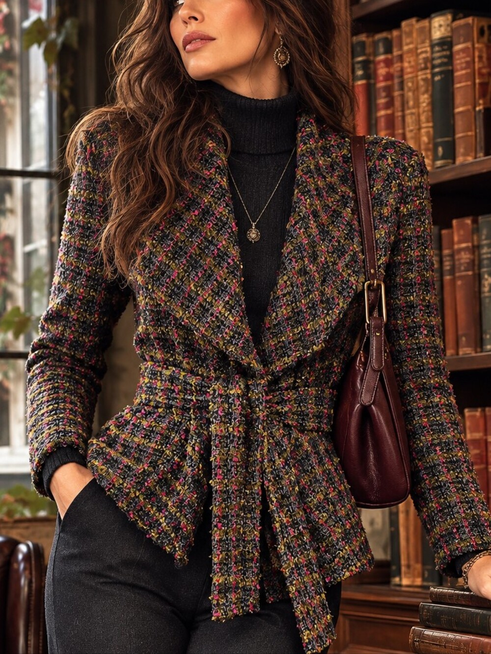 Wool Blend Belted Wrap Jacket Size 8 Textured Statement Coat NWOT Dark Acedemia